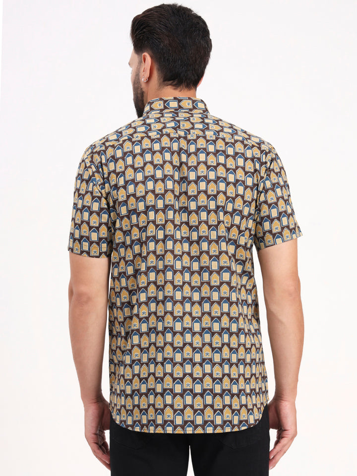 MILLENNIAL MEN Brown Abstract Printed Half Sleeves Shirt