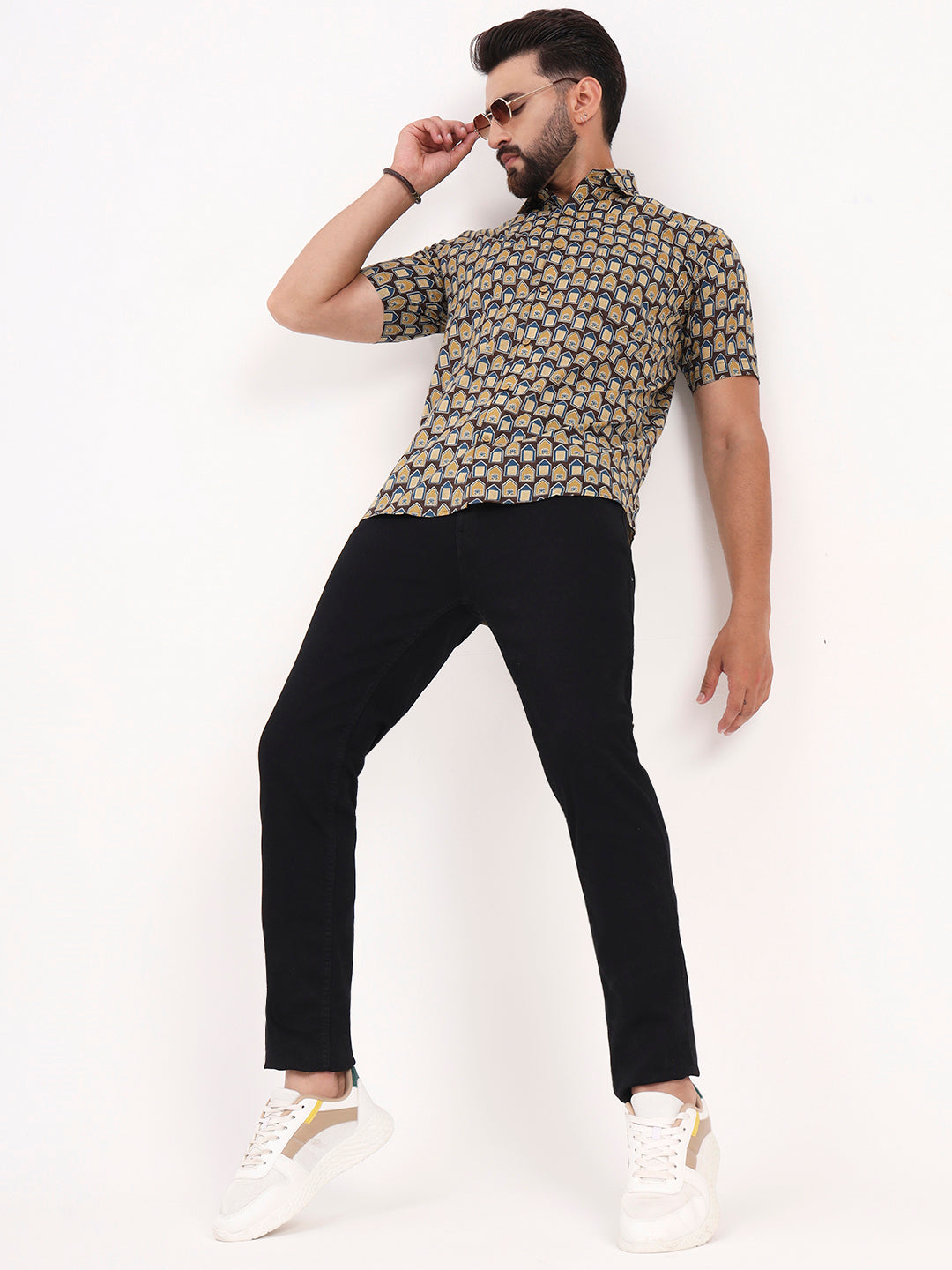 MILLENNIAL MEN Brown Abstract Printed Half Sleeves Shirt