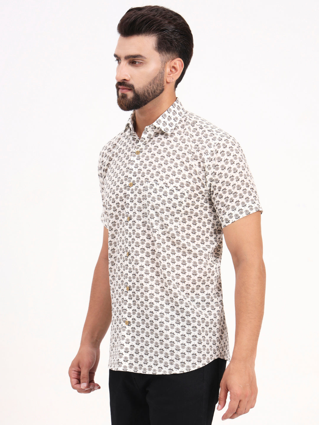 MILLENNIAL MEN White Floral Printed Half Sleeves Shirt