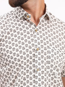 MILLENNIAL MEN White Floral Printed Half Sleeves Shirt