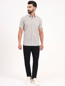 MILLENNIAL MEN White Floral Printed Half Sleeves Shirt