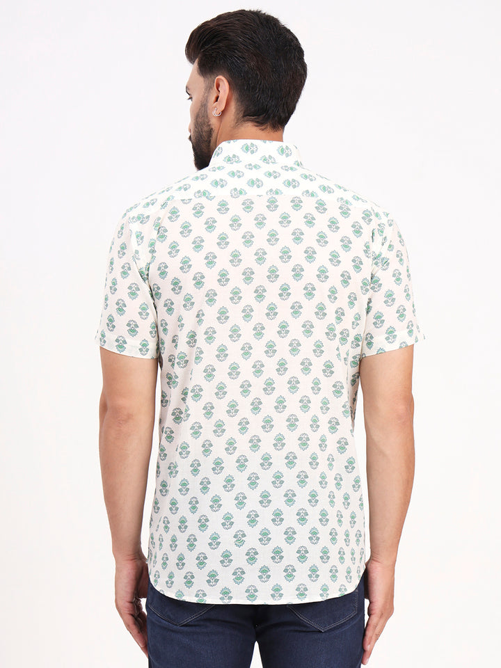 MILLENNIAL MEN Cream Floral Printed Half Sleeves Shirt