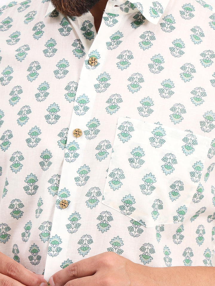 MILLENNIAL MEN Cream Floral Printed Half Sleeves Shirt