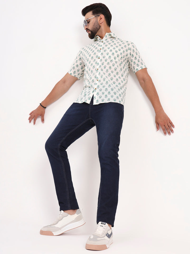 MILLENNIAL MEN Cream Floral Printed Half Sleeves Shirt
