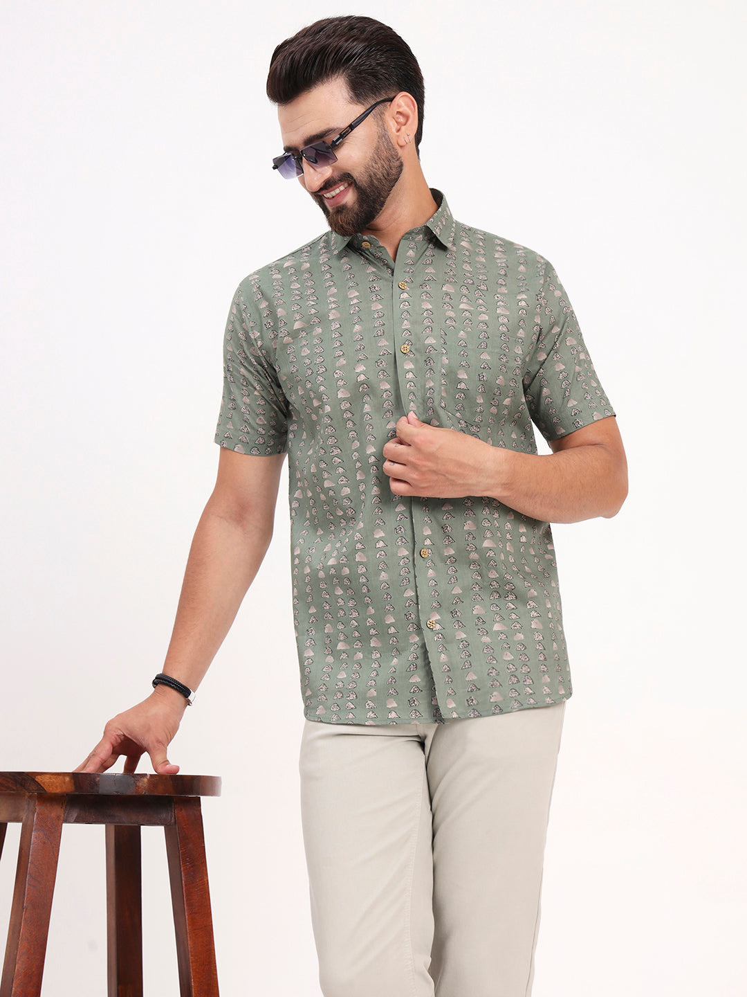 Green Abstract Printed Half Sleeves Shirt — view 1