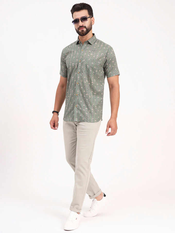 MILLENNIAL MEN Green Abstract Printed Half Sleeves Shirt
