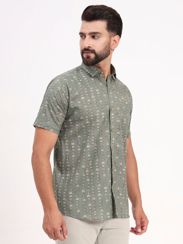 MILLENNIAL MEN Green Abstract Printed Half Sleeves Shirt