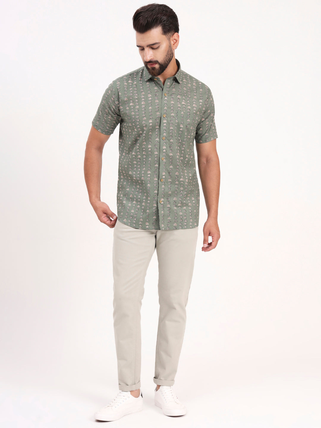 MILLENNIAL MEN Green Abstract Printed Half Sleeves Shirt