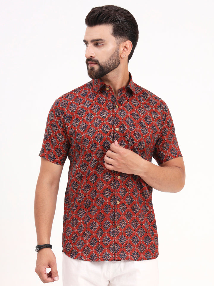 MILLENNIAL MEN Maroon Abstract Printed Half Sleeves Shirt