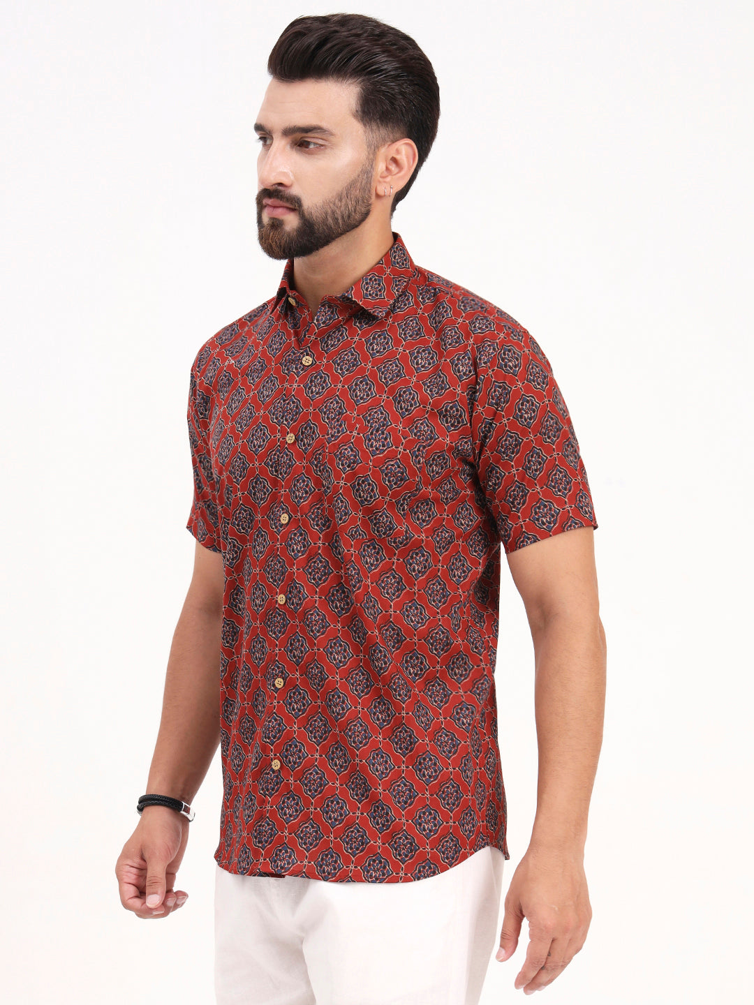 MILLENNIAL MEN Maroon Abstract Printed Half Sleeves Shirt