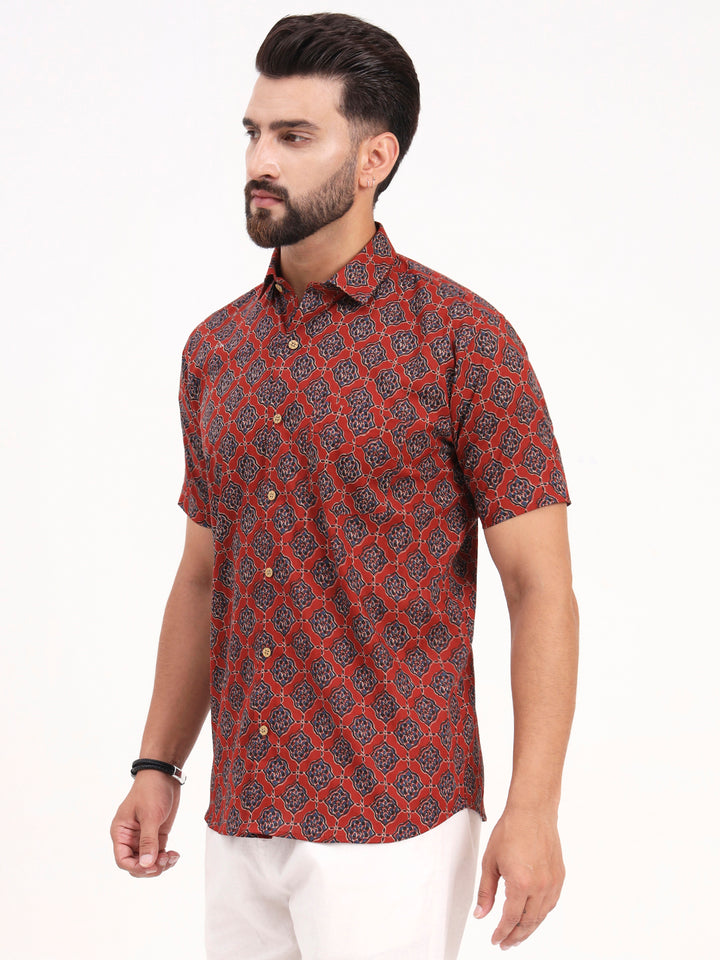 MILLENNIAL MEN Maroon Abstract Printed Half Sleeves Shirt