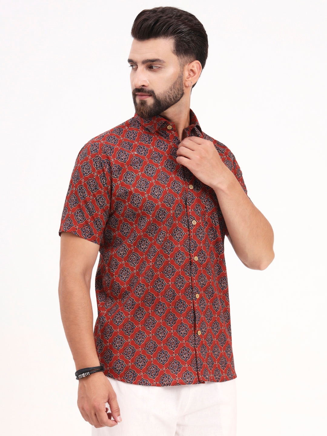Maroon Abstract Printed Half Sleeves Shirt — view 1