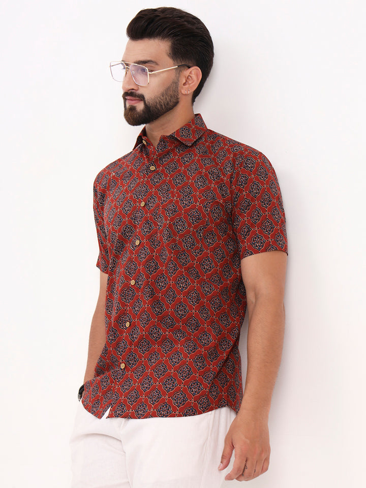 MILLENNIAL MEN Maroon Abstract Printed Half Sleeves Shirt