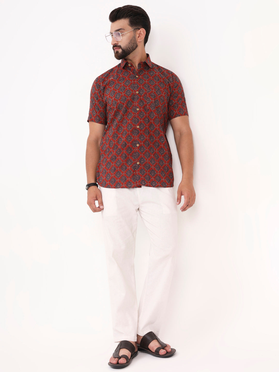 MILLENNIAL MEN Maroon Abstract Printed Half Sleeves Shirt