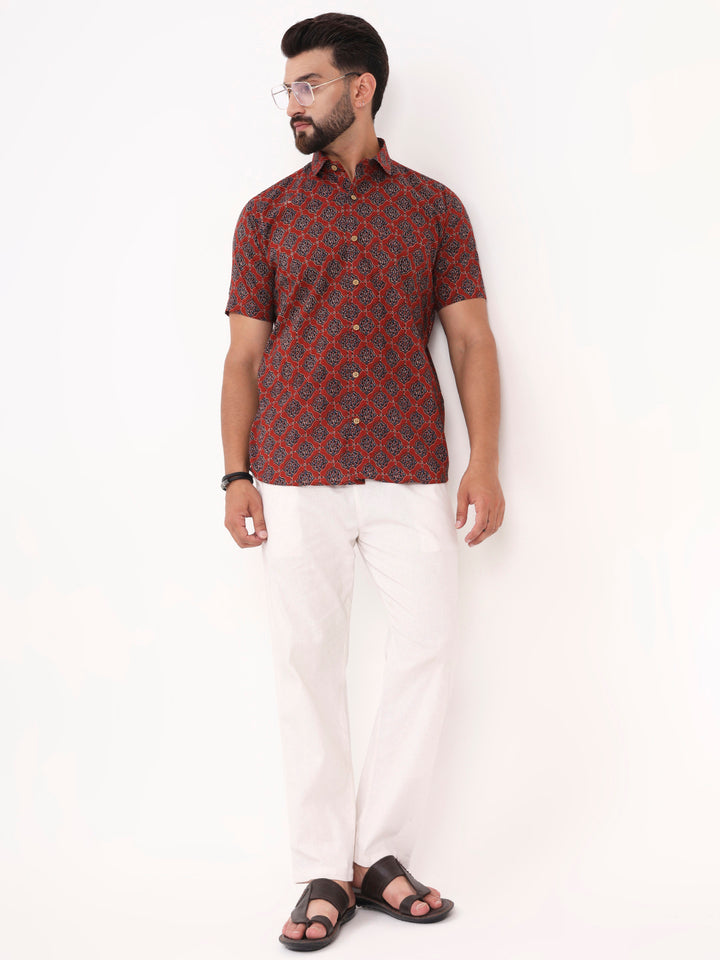 MILLENNIAL MEN Maroon Abstract Printed Half Sleeves Shirt