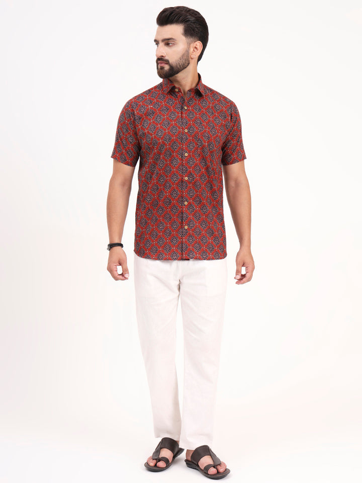 MILLENNIAL MEN Maroon Abstract Printed Half Sleeves Shirt