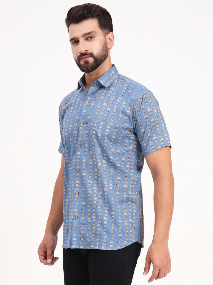 MILLENNIAL MEN Sky Blue Abstract Printed Half Sleeves Shirt