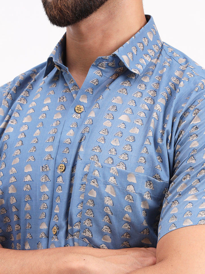 MILLENNIAL MEN Sky Blue Abstract Printed Half Sleeves Shirt