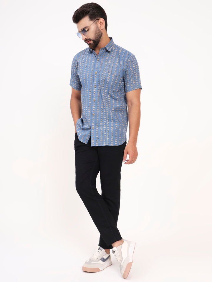 MILLENNIAL MEN Sky Blue Abstract Printed Half Sleeves Shirt