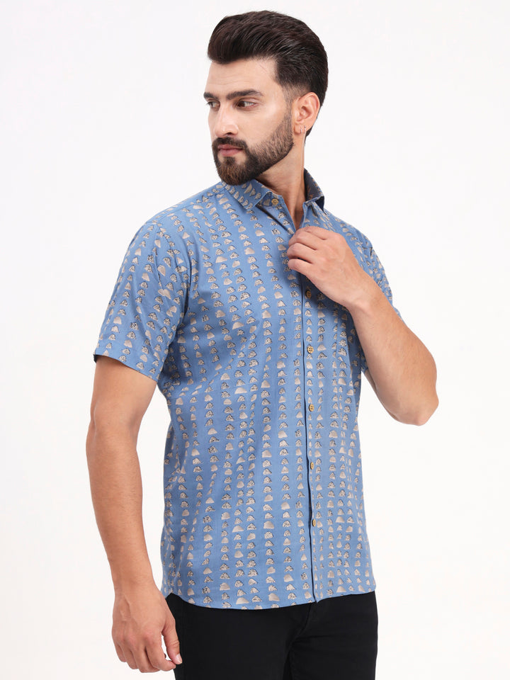 MILLENNIAL MEN Sky Blue Abstract Printed Half Sleeves Shirt