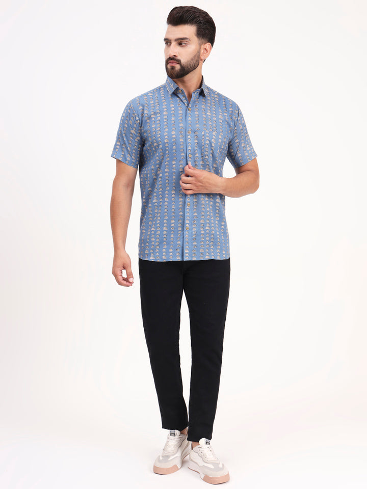 MILLENNIAL MEN Sky Blue Abstract Printed Half Sleeves Shirt
