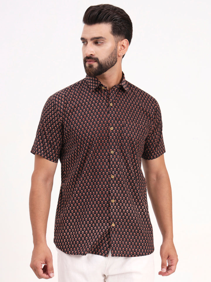 MILLENNIAL MEN Black Floral Printed Half Sleeves Shirt
