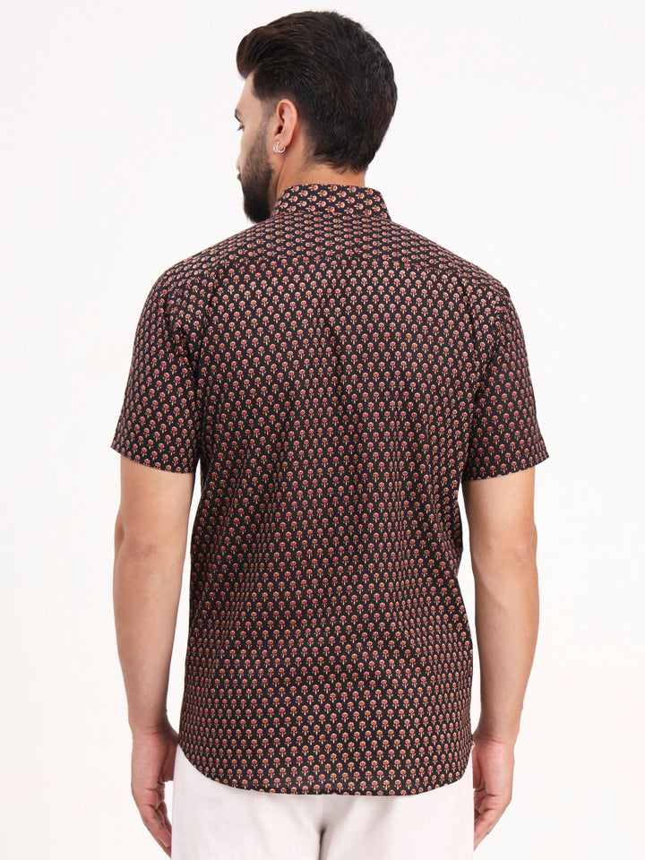 MILLENNIAL MEN Black Floral Printed Half Sleeves Shirt