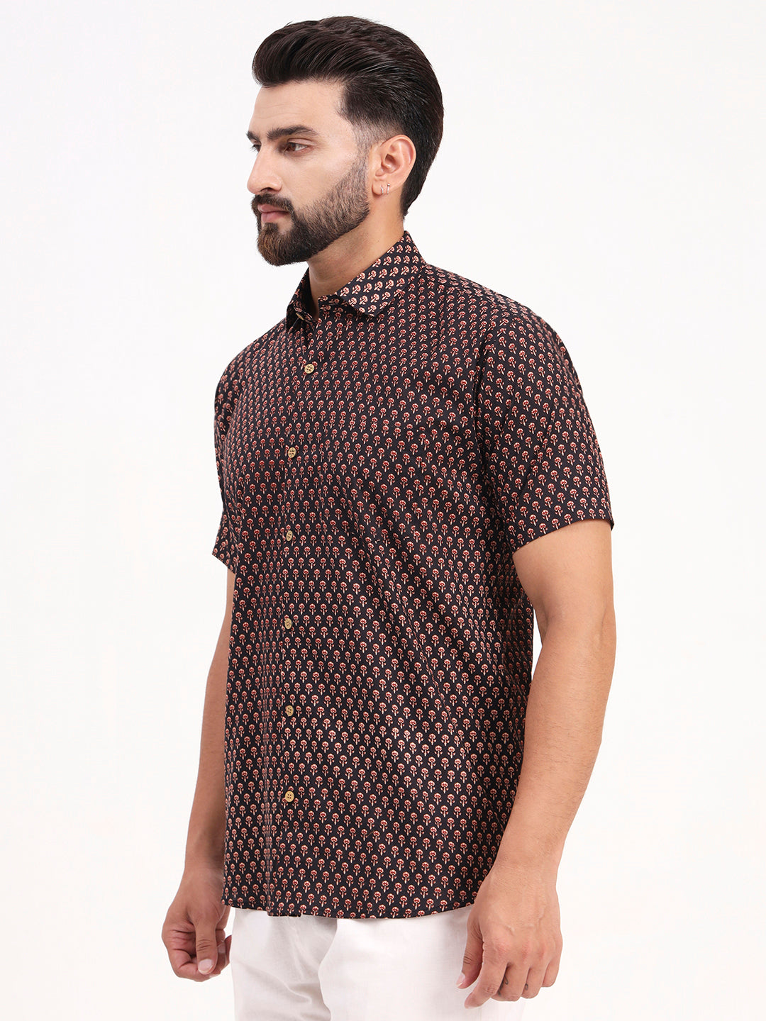MILLENNIAL MEN Black Floral Printed Half Sleeves Shirt