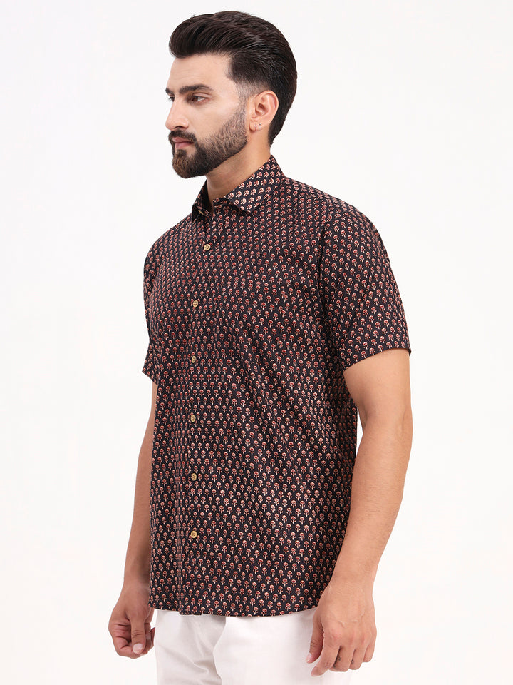 MILLENNIAL MEN Black Floral Printed Half Sleeves Shirt