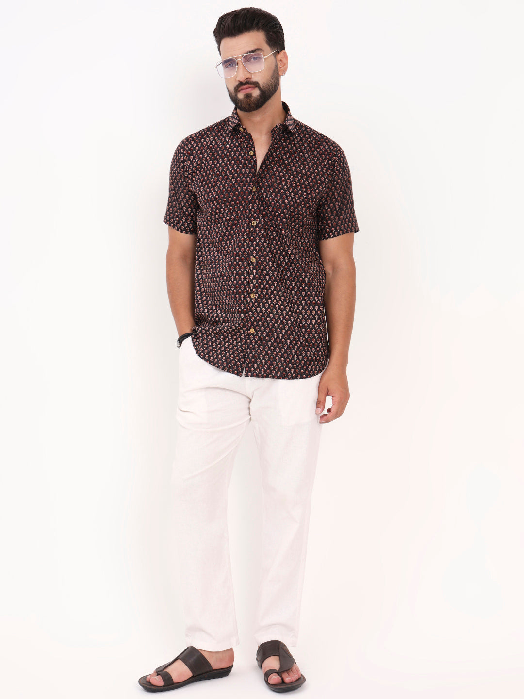 MILLENNIAL MEN Black Floral Printed Half Sleeves Shirt