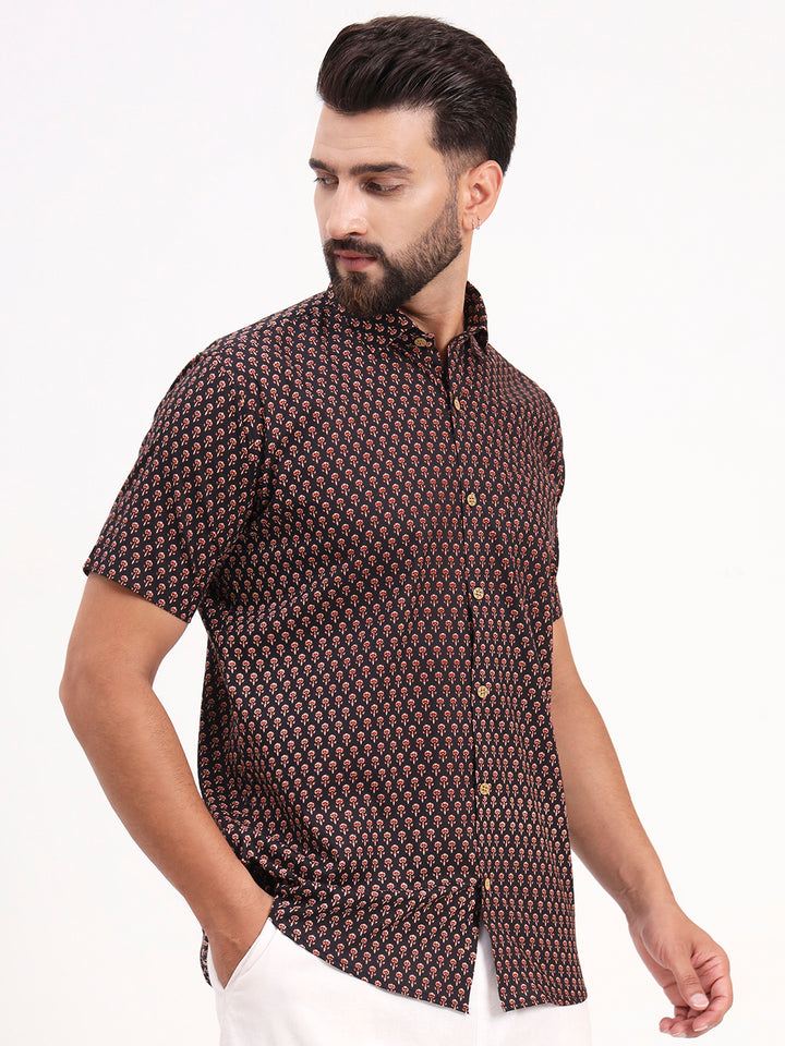 MILLENNIAL MEN Black Floral Printed Half Sleeves Shirt