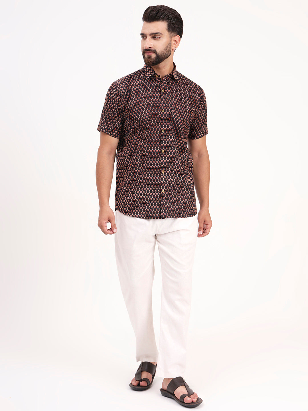 MILLENNIAL MEN Black Floral Printed Half Sleeves Shirt