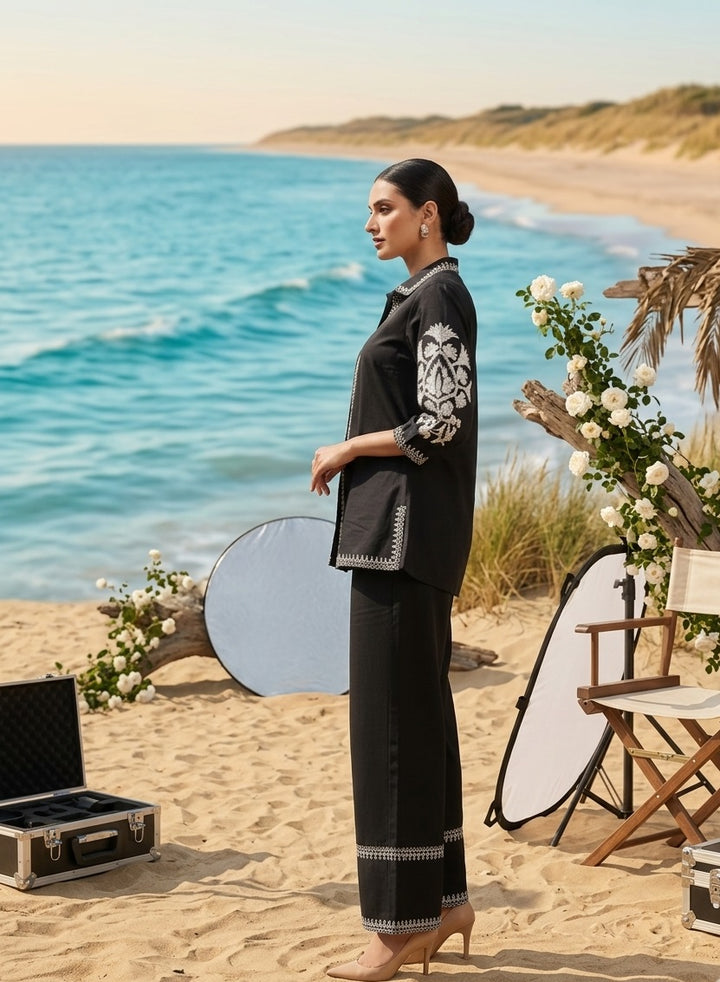 Divena Black Solid White Embroidary Co-ords Sets