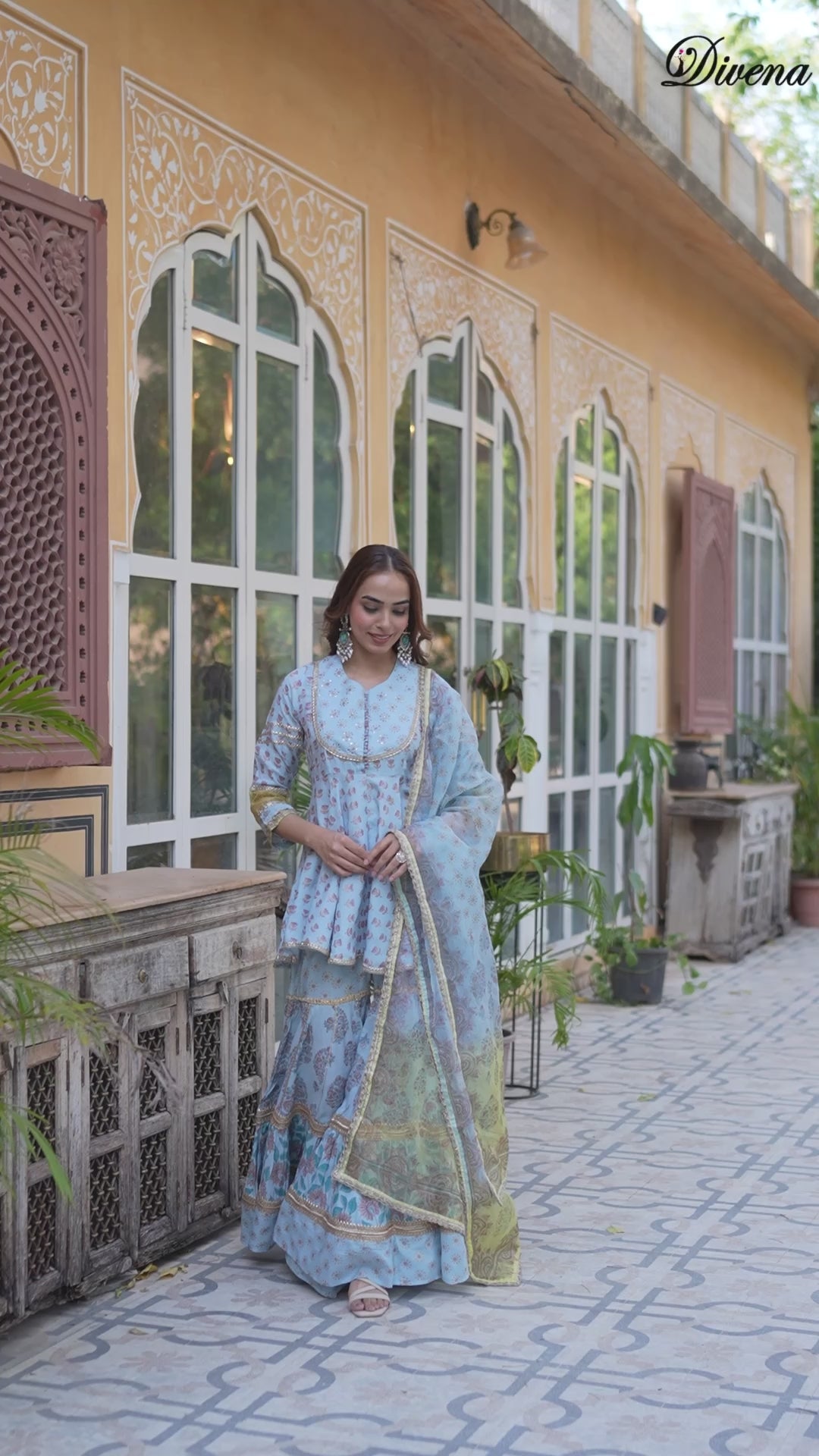 Divena Sky Blue Muslin Kurti Sharara with Dupatta