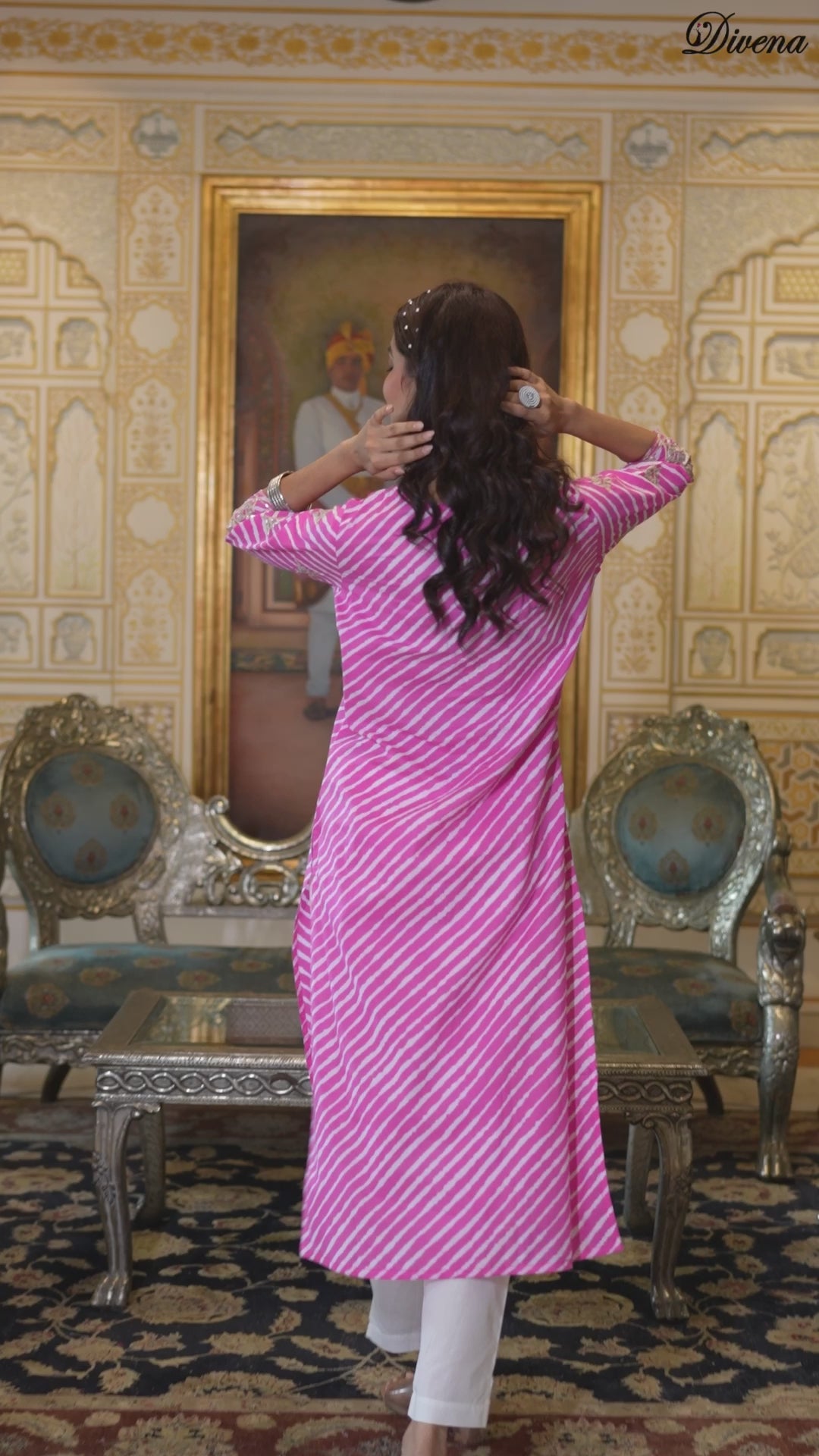 Divena Pink Leheriya Print Embroidered Pure Cotton Straight Kurta