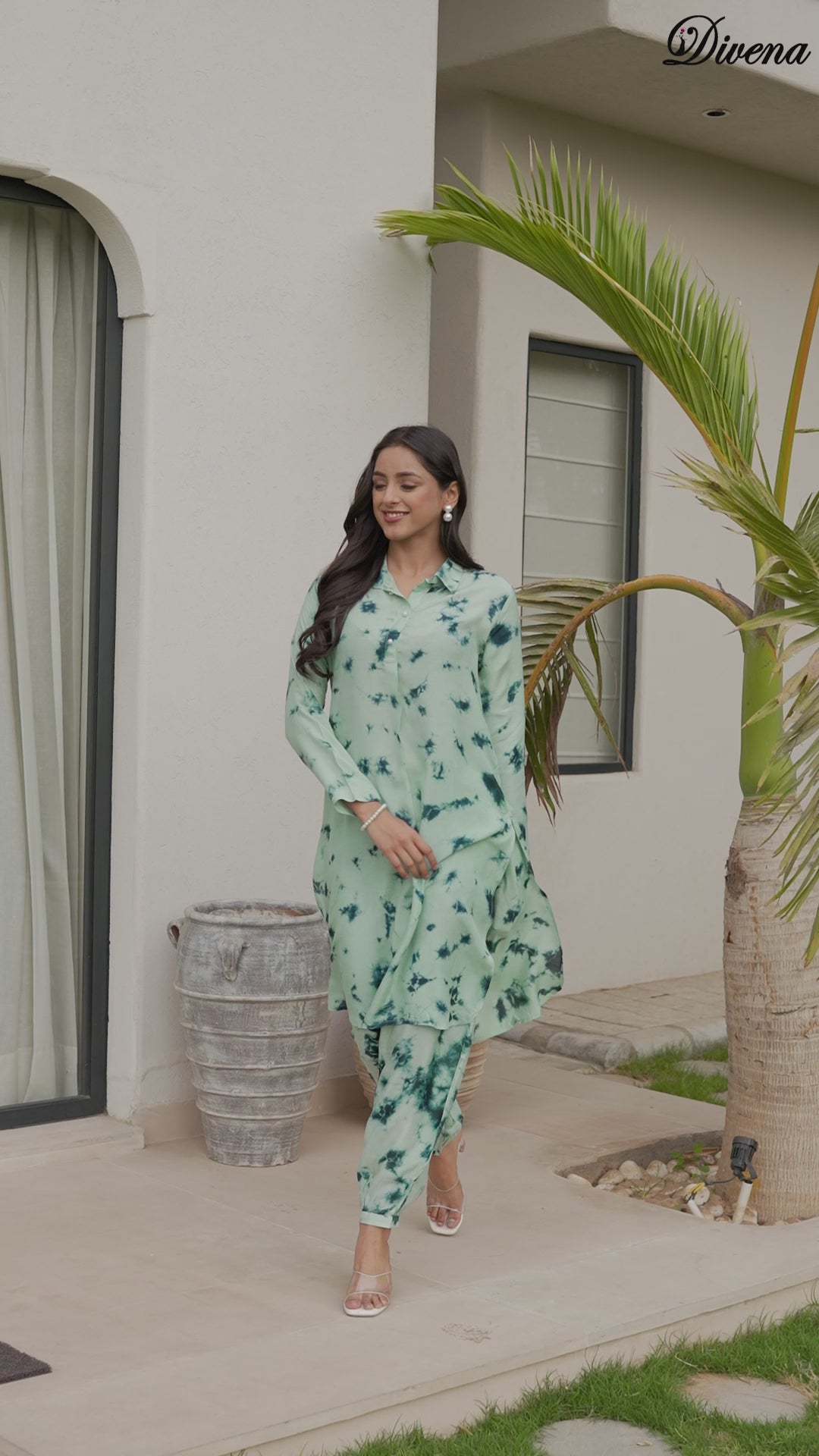 Divena Tie Dye Green Muslin Co-ord Set for Women