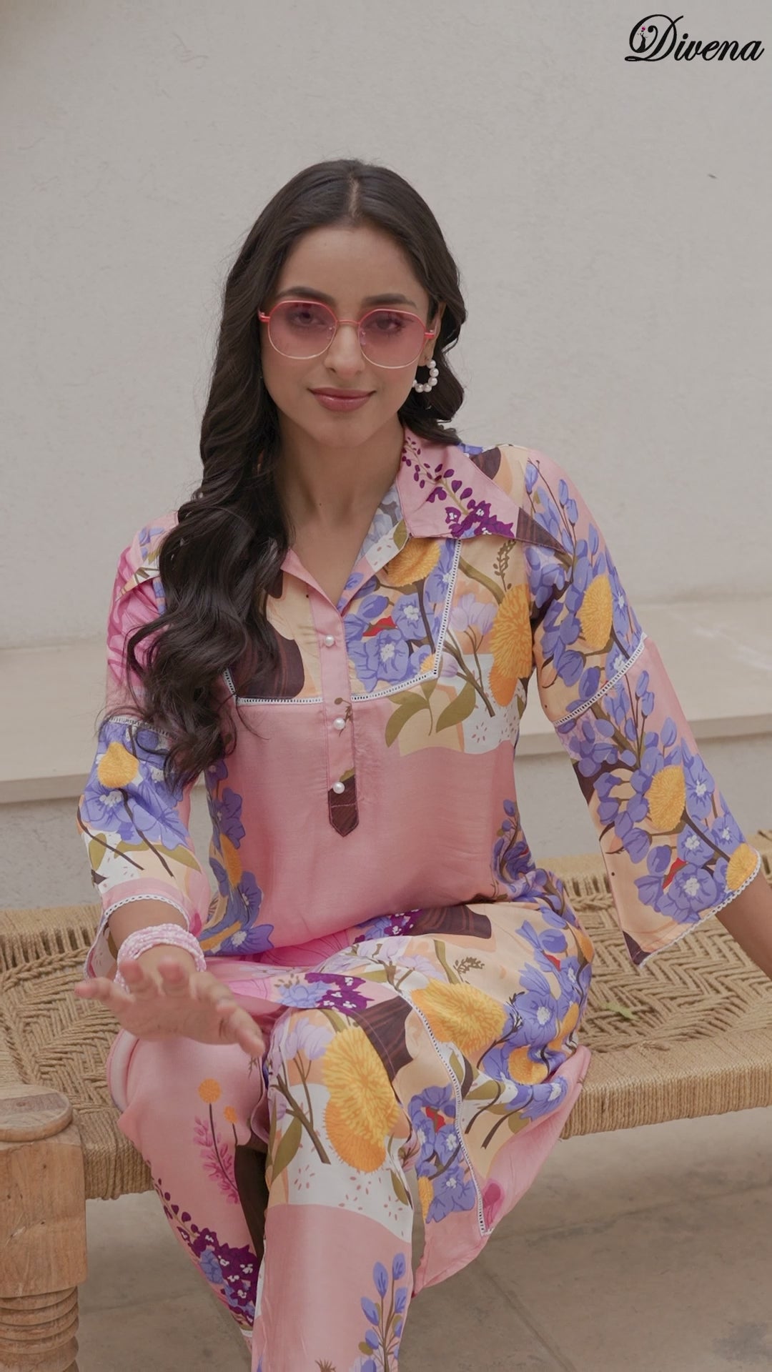 Divena Pink Multi Digital Printed Muslin Co-ord set