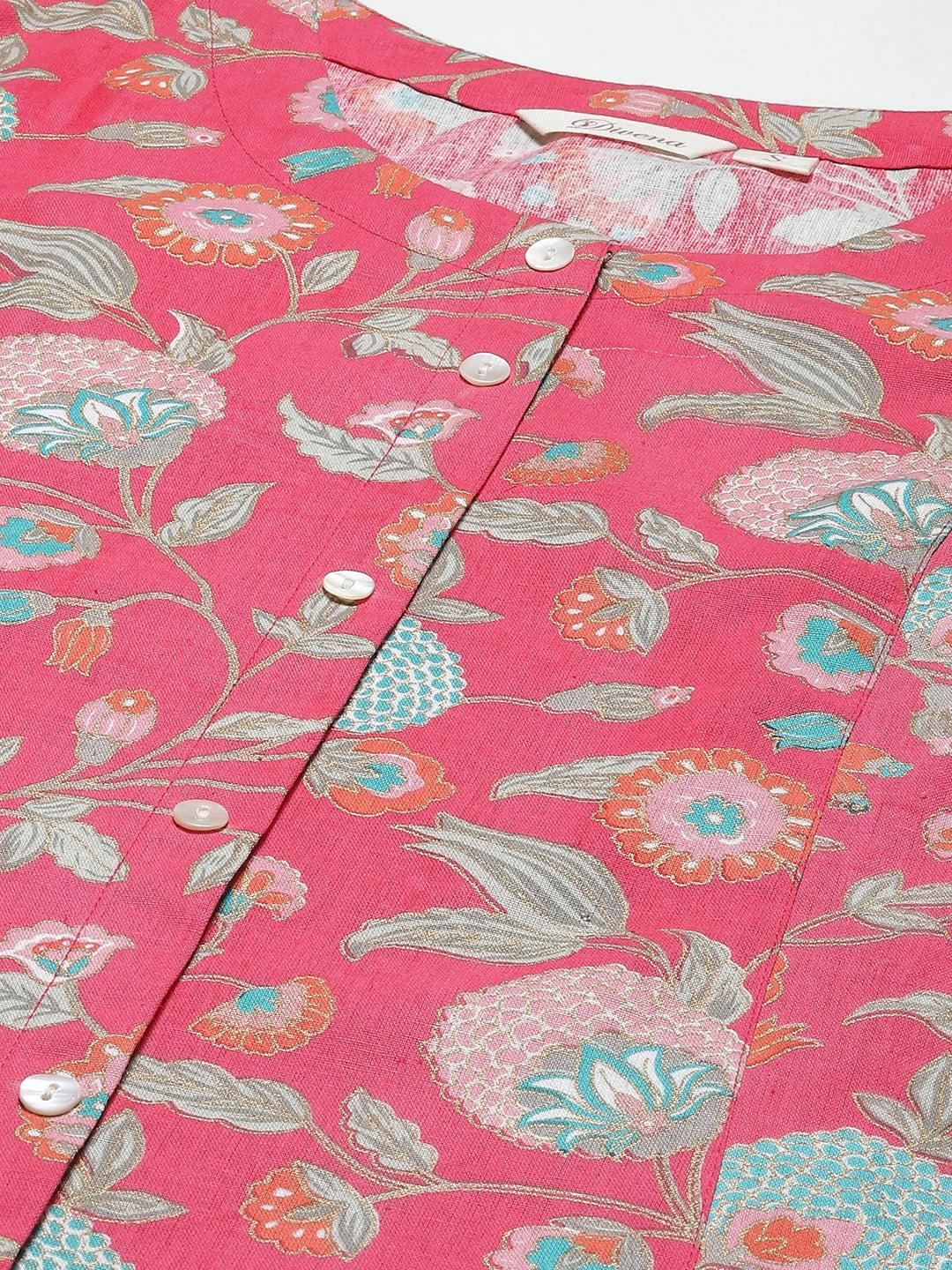 Divena Pink Floral Cotton Flex A-line Kurta - divena world
