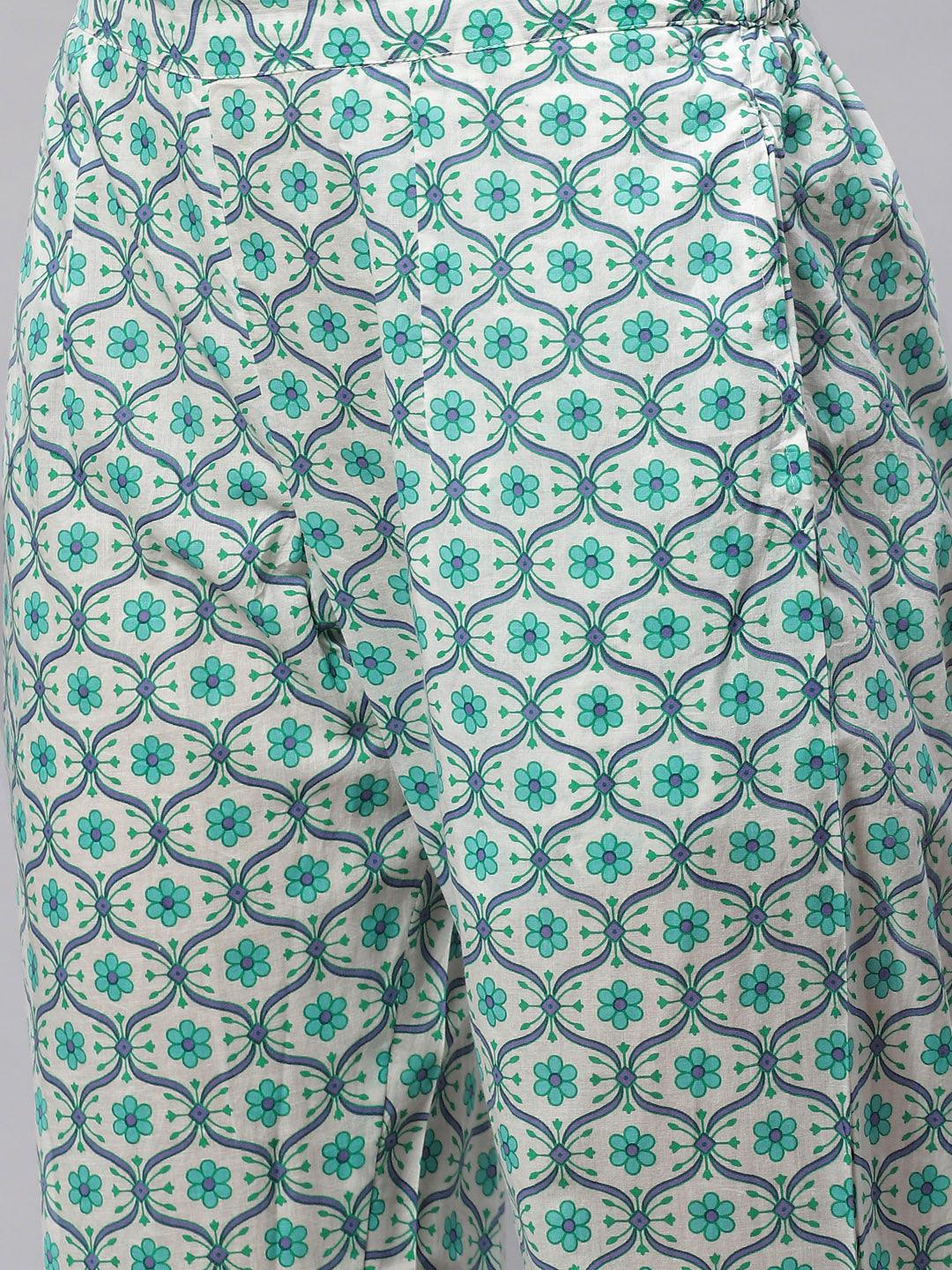 Divena Seagreen Cotton kurta Pant set with Dupatta - divena world