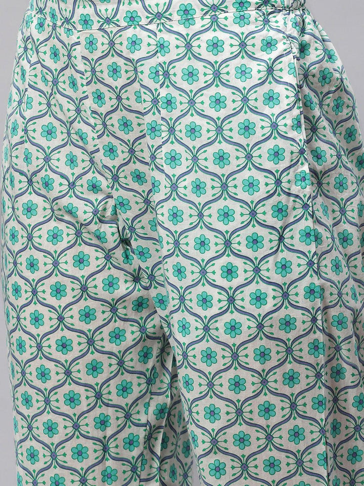 Divena Seagreen Cotton kurta Pant set with Dupatta - divena world