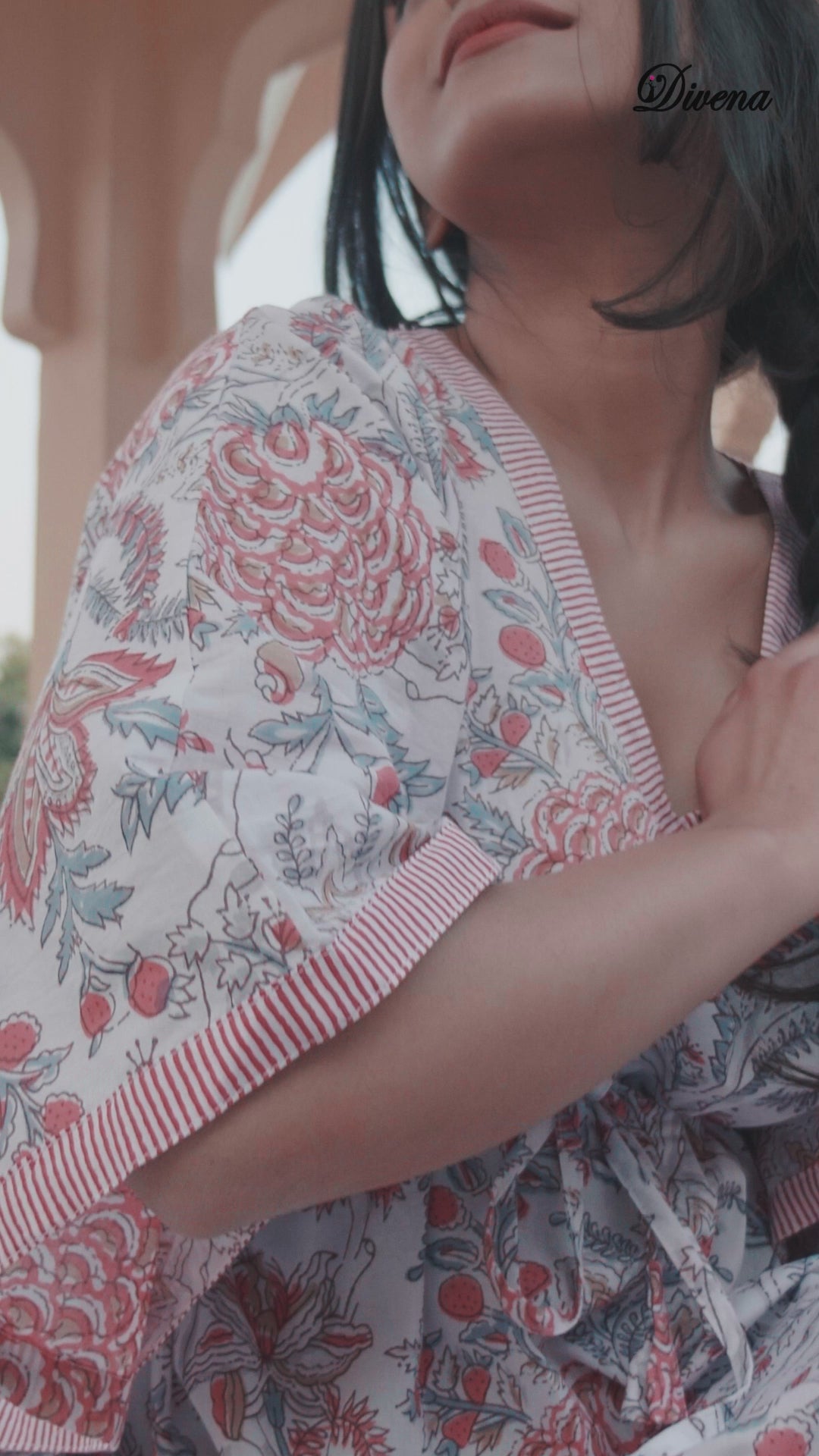 Divena White And Pink Floral Print Kaftan