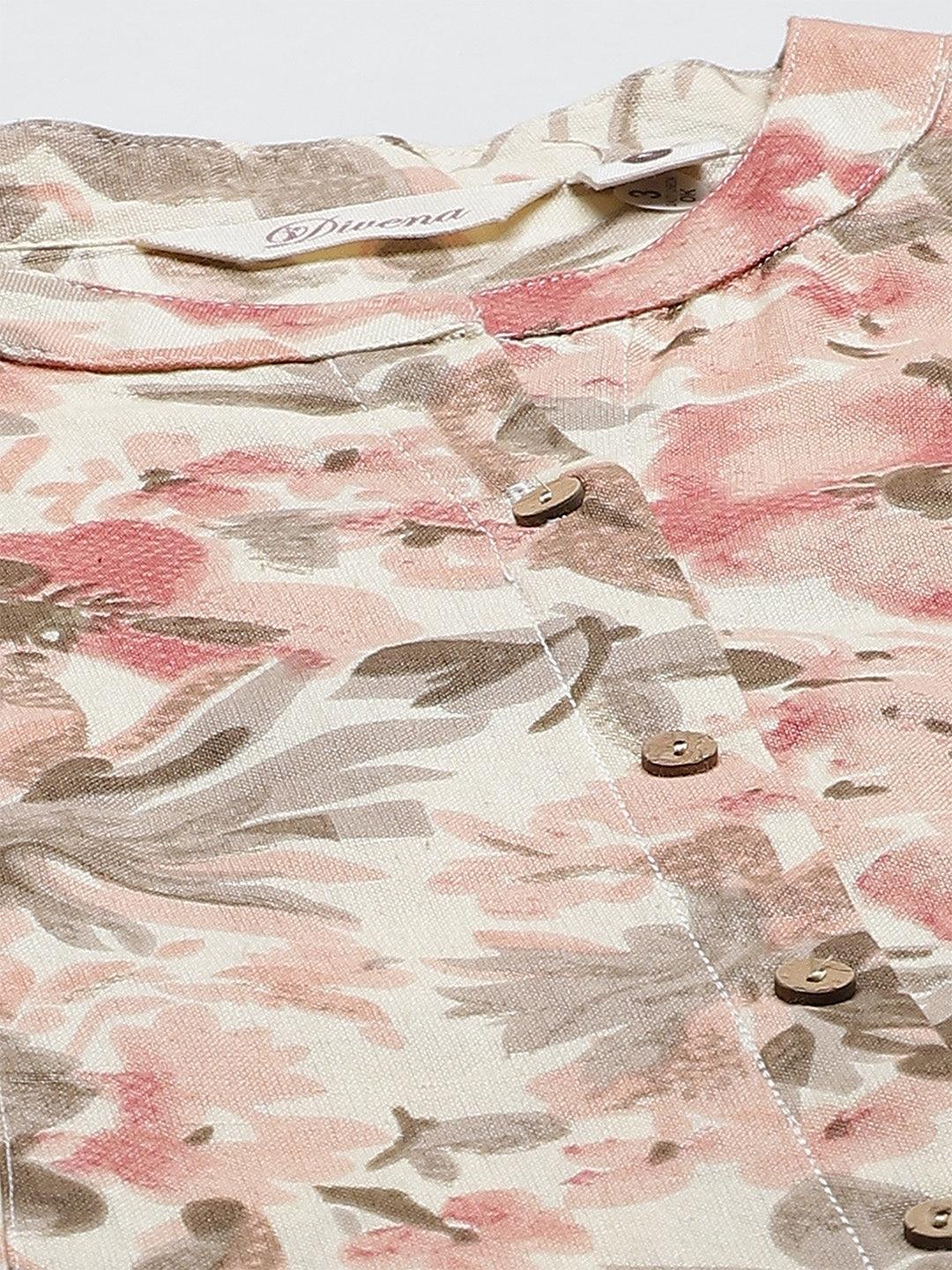 Divena Cream Cotton Floral Print Kurta - divena world