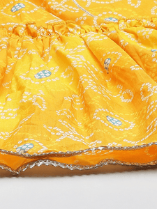 Divena Yellow Cotton Flared Gota Work Bandhani Kurta - divena world