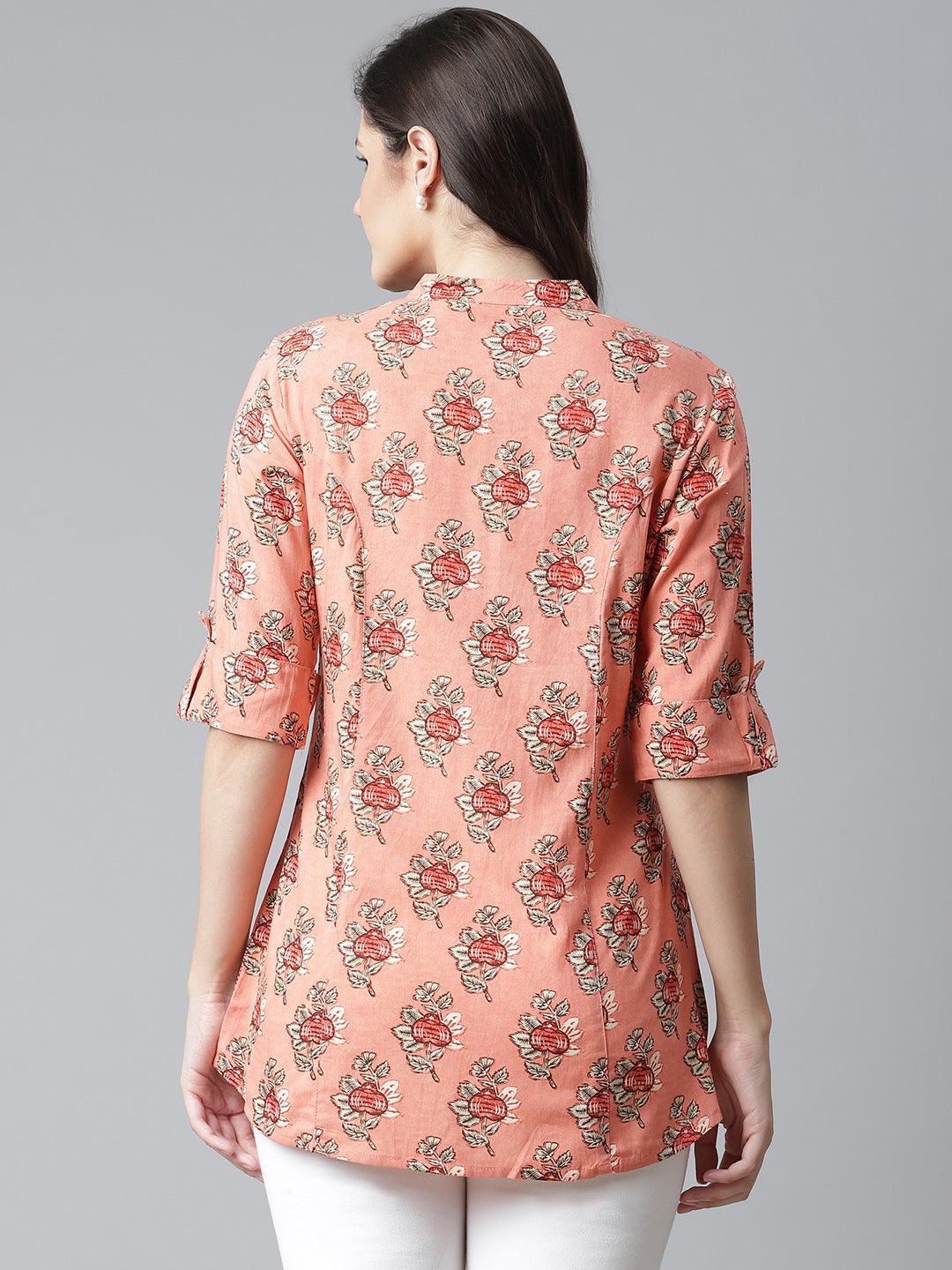 Divena Peach Printed Rayon Top - divena world