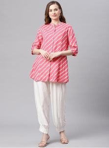 Divena Pink Bandhani Rayon A-line Shirt Style Top - divena world