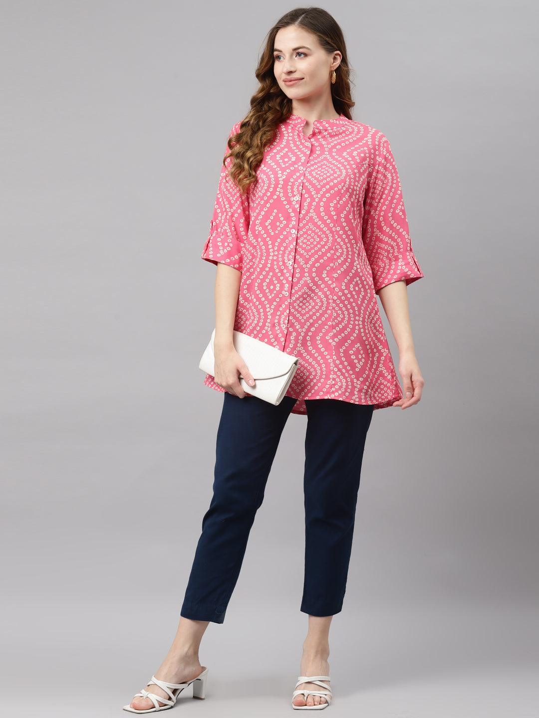 Divena Pink Bandhani Print Rayon Top