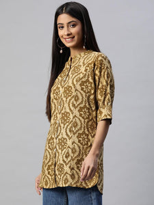Divena Coffee Brown Floral Rayon A-line Shirts Style Top - divena world