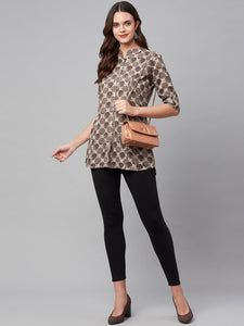 Divena Brown Floral Rayon A-line Shirts Style Top - divena world