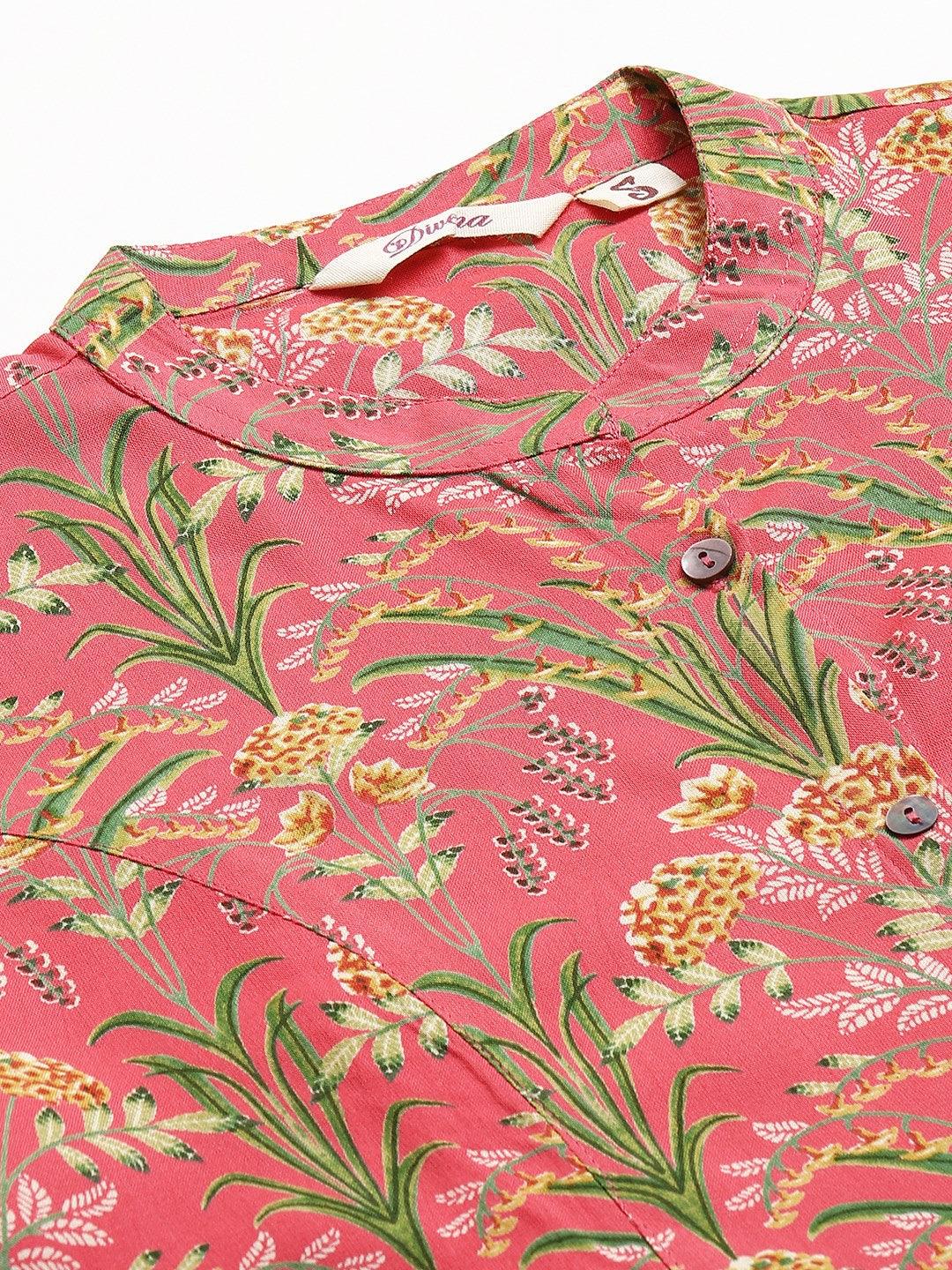 Divena Dark Pink Floral Rayon A-line Shirts Style Top - divenaworld.com