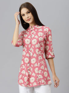 Divena Maroon Floral Rayon A-line Shirts Style Top - divenaworld.com